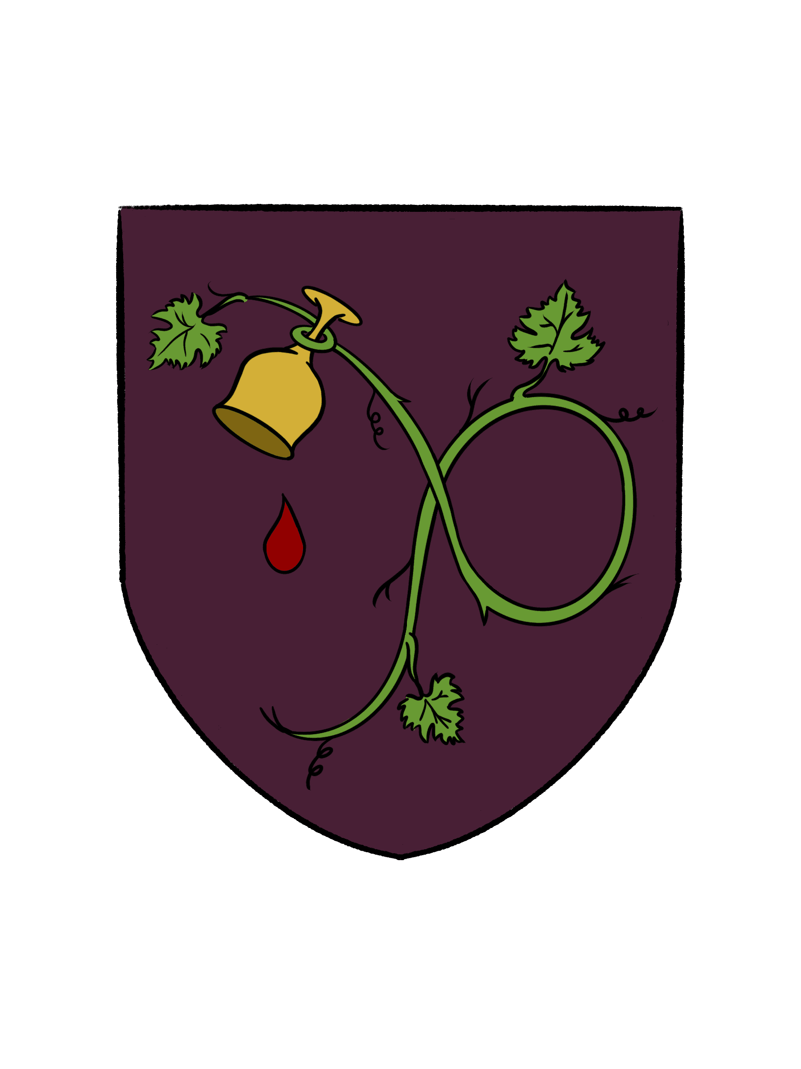 The Dry Vine crest — a heater shield bearing a bleeding bell on a vine